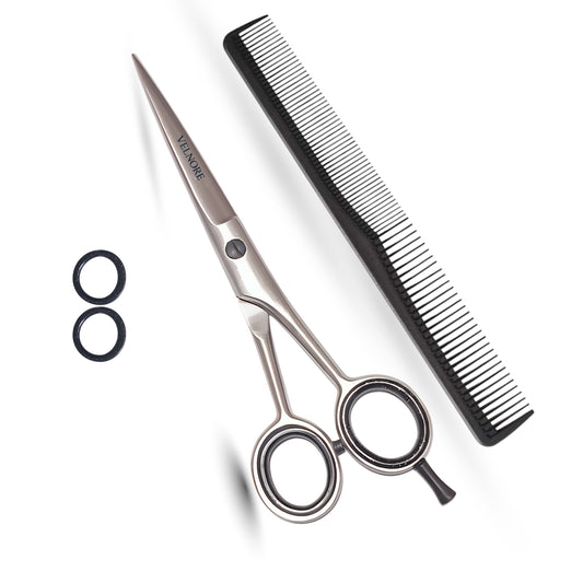VELNORE Professional Hairdressing Scissors 6.5" Inch Hair Cutting Scissors Stainless Steel Suitable for Barbers, Men and Women, Gift for Husband (Silver)