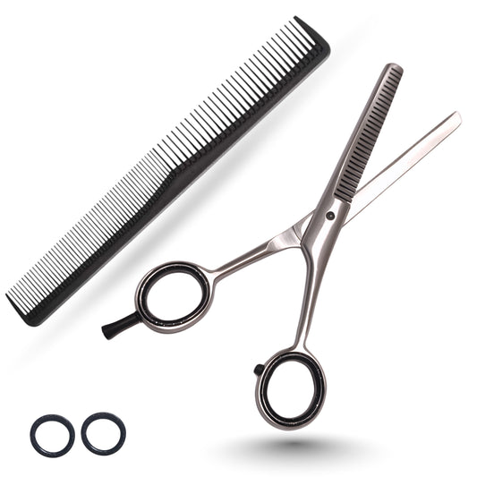 VELNORE Professional Hairdressing Scissors 6.5" Inch Hair Cutting Scissors Stainless Steel Suitable for Barbers, Men and Women, Gift for Husband (Silver - Thinning)